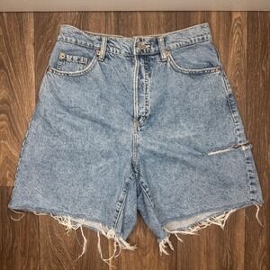 Garage Denim 90s A Line Light Wash Distressed Cutoff Denim Shorts Womens Size 7